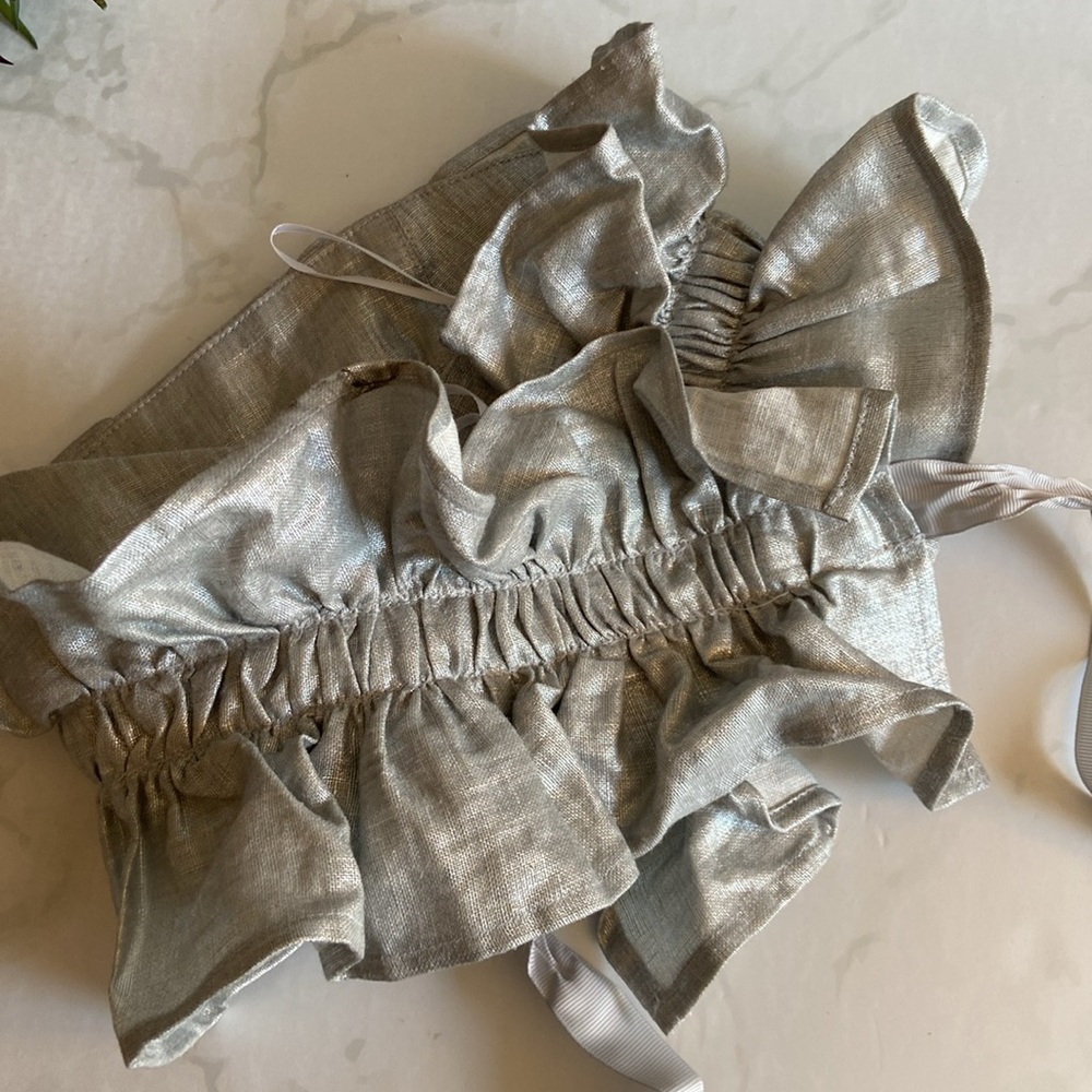 White Story Metallic Silver Linen Bustier Crop Top NWT Designer Bandeau - Picture 9 of 10